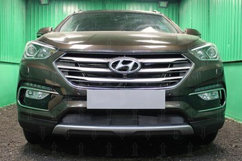 Защитная сетка радиатора ProtectGrille с датчиком для Hyundai Santa Fe 2 части (2015-н.в. Черная) - ОбвесКарРу VIN: HSFACC15.black. 