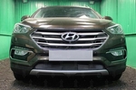 Защитная сетка радиатора ProtectGrille с датчиком для Hyundai Santa Fe 2 части (2015-н.в. Черная)