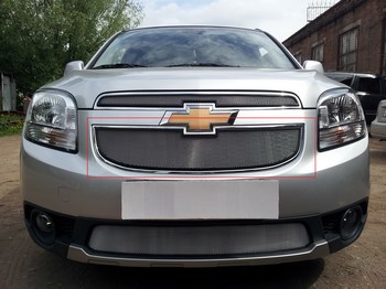 Защитная сетка радиатора ProtectGrille средняя для Chevrolet Orlando (2010-2015 Хром) - ОбвесКарРу VIN: CHORL.mid.chrome. 