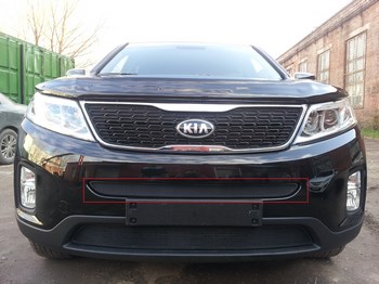 Защитная сетка радиатора ProtectGrille средняя для KIA Sorento (2013-2015 Черная) - ОбвесКарРу VIN: KS13.mid.black. 