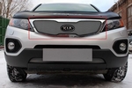 Защитная сетка радиатора ProtectGrille верхняя для KIA Sorento II с вырезом под логотип (2009-2012 Хром)