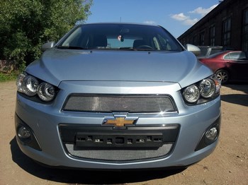 Защитная сетка радиатора ProtectGrille верхняя для Chevrolet Aveo, (2012-н.в. Хром) - ОбвесКарРу VIN: CHAV.top.chrome. 
