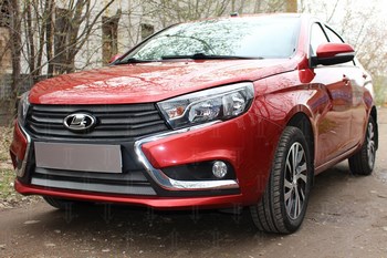 Защитная сетка радиатора ProtectGrille верхняя для Lada Vesta 4 части (2015-н.в. Хром) - ОбвесКарРу VIN: LADVES.top.chrome. 